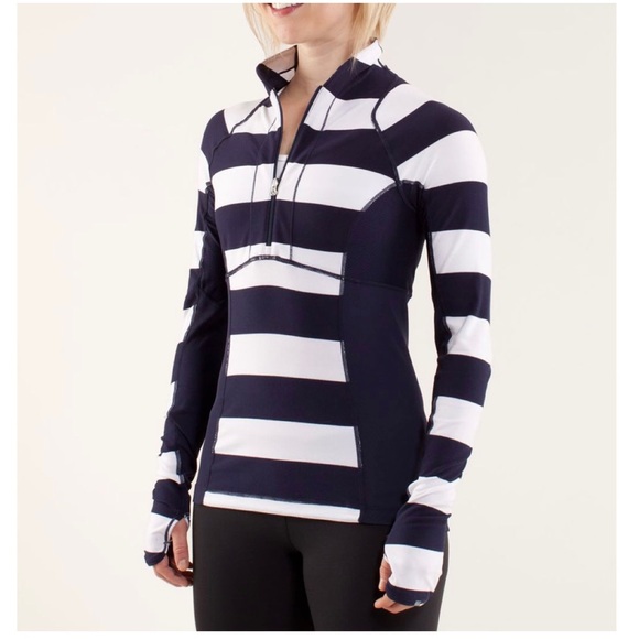 Lululemon Run Switch Back 1/2 Zip Pullover Wide Bold Stripe Blue White Size 4 - Picture 16 of 16